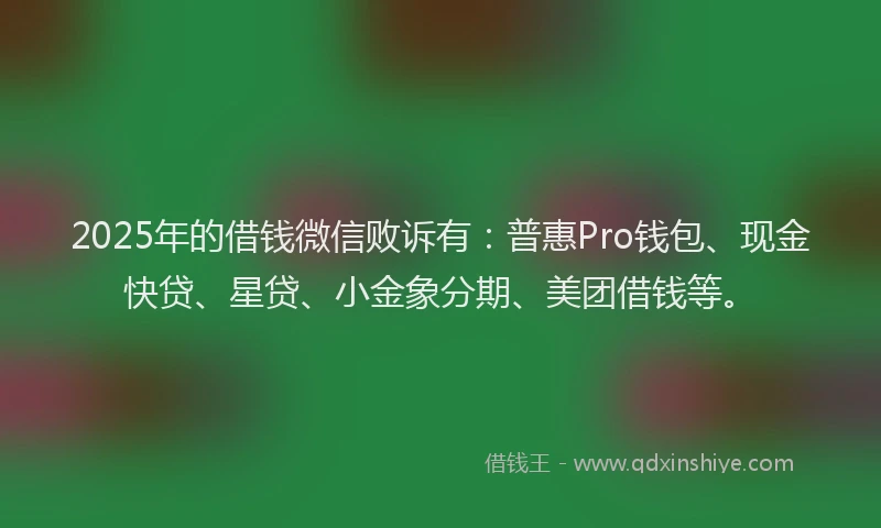2025年的借钱微信败诉有:普惠Pro钱包、现金快贷、星贷、小金象分期、美团借钱等。