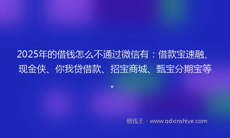 2025年的借钱怎么不通过微信有：借款宝速融、现金侠、你我贷借款、招宝商城、甄宝分期宝等。