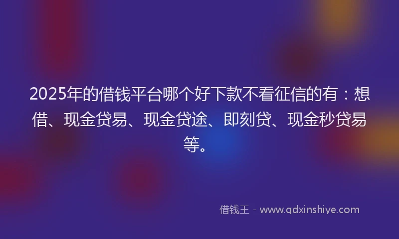 2025年的借钱平台哪个好下款不看征信的有：想借、现金贷易、现金贷途、即刻贷、现金秒贷易等。