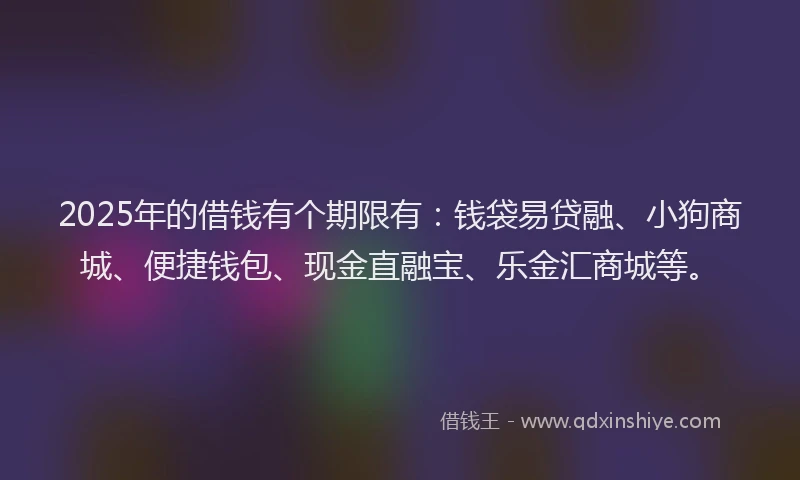 2025年的借钱有个期限有:钱袋易贷融、小狗商城、便捷钱包、现金直融宝、乐金汇商城等。