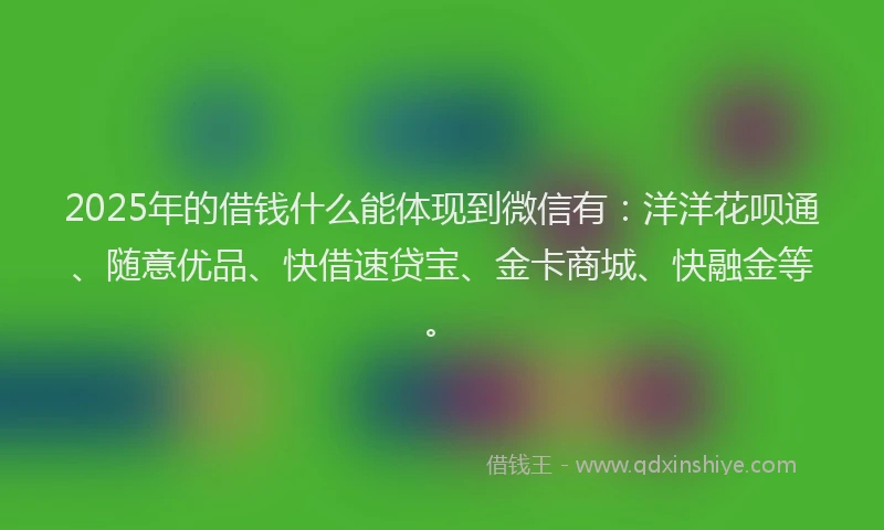 2025年的借钱什么能体现到微信有：洋洋花呗通、随意优品、快借速贷宝、金卡商城、快融金等。