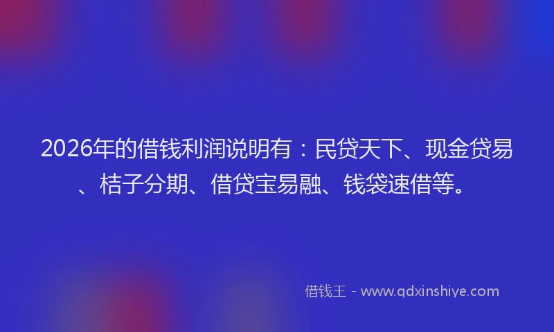 2026年的借钱利润说明有：民贷天下、现金贷易、桔子分期、借贷宝易融、钱袋速借等。