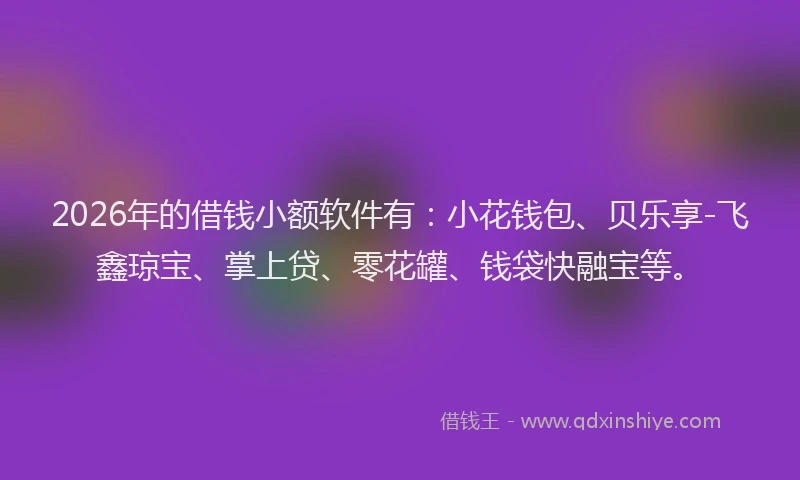 2026年的借钱小额软件有:小花钱包、贝乐享-飞鑫琼宝、掌上贷、零花罐、钱袋快融宝等。