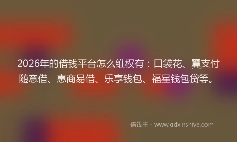 2026年的借钱平台怎么维权有:口袋花、翼支付随意借、惠商易借、乐享钱包、福星钱包贷等。