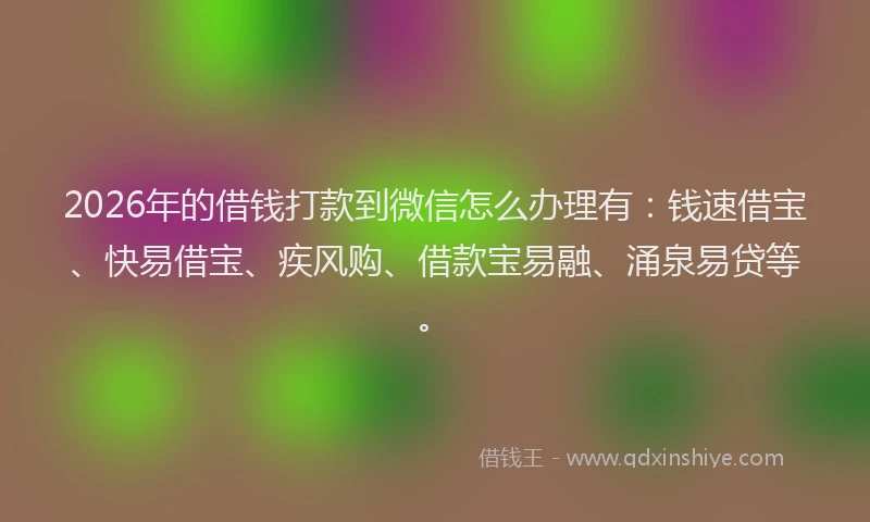 2026年的借钱打款到微信怎么办理有：钱速借宝、快易借宝、疾风购、借款宝易融、涌泉易贷等。