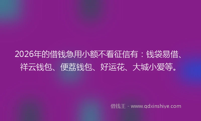 2026年的借钱急用小额不看征信有：钱袋易借、祥云钱包、便荔钱包、好运花、大城小爱等。