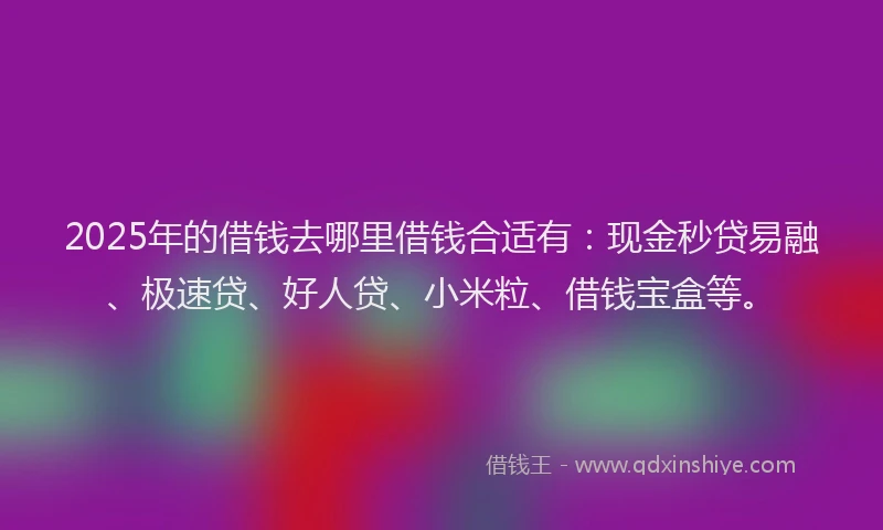 2025年的借钱去哪里借钱合适有:现金秒贷易融、极速贷、好人贷、小米粒、借钱宝盒等。