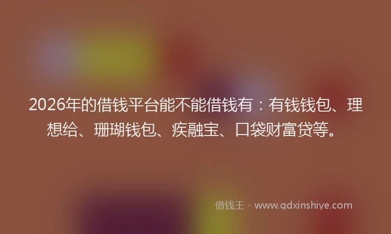 2026年的借钱平台能不能借钱有：有钱钱包、理想给、珊瑚钱包、疾融宝、口袋财富贷等。