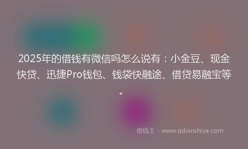 2025年的借钱有微信吗怎么说有：小金豆、现金快贷、迅捷Pro钱包、钱袋快融途、借贷易融宝等。