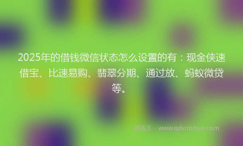 2025年的借钱微信状态怎么设置的有：现金侠速借宝、比速易购、翡翠分期、通过放、蚂蚁微贷等。