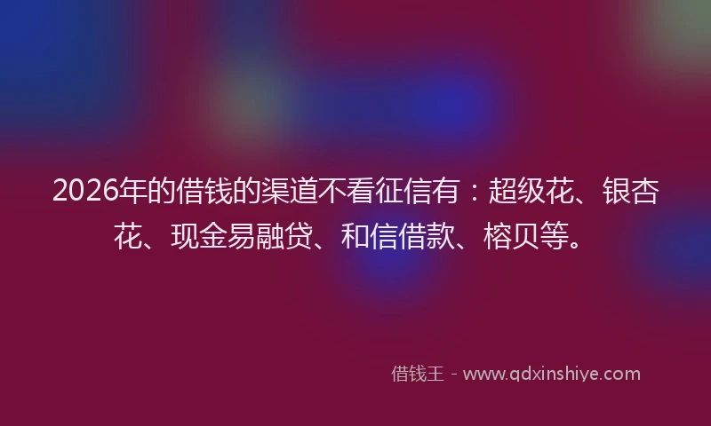 2026年的借钱的渠道不看征信有：超级花、银杏花、现金易融贷、和信借款、榕贝等。