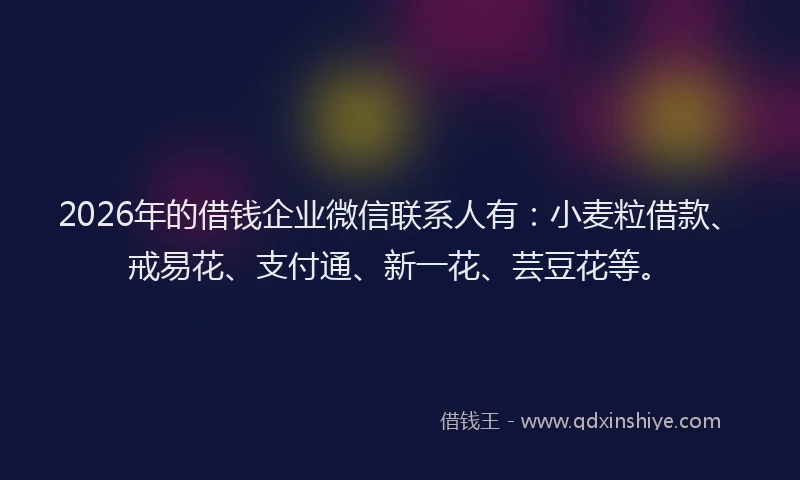 2026年的借钱企业微信联系人有：小麦粒借款、戒易花、支付通、新一花、芸豆花等。