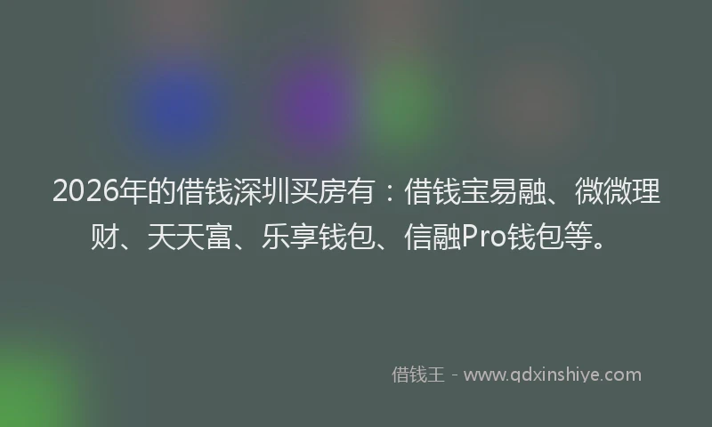 2026年的借钱深圳买房有：借钱宝易融、微微理财、天天富、乐享钱包、信融Pro钱包等。