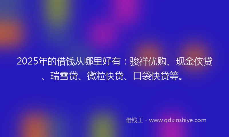 2025年的借钱从哪里好有:骏祥优购、现金侠贷、瑞雪贷、微粒快贷、口袋快贷等。