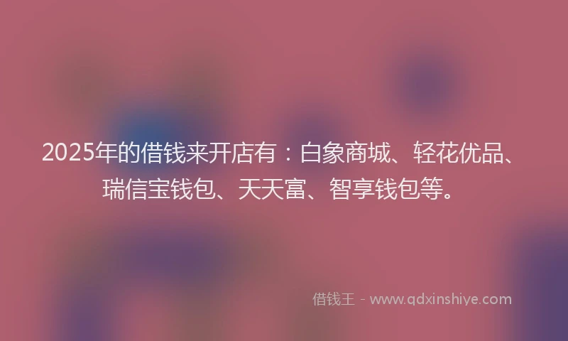 2025年的借钱来开店有：白象商城、轻花优品、瑞信宝钱包、天天富、智享钱包等。