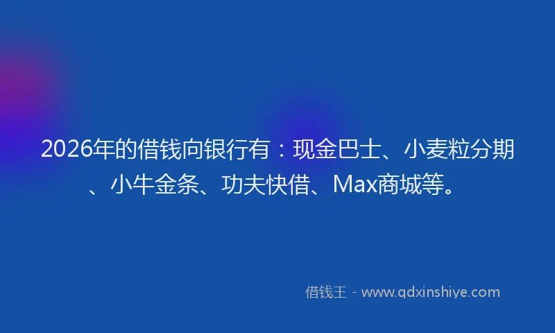 2026年的借钱向银行有：现金巴士、小麦粒分期、小牛金条、功夫快借、Max商城等。