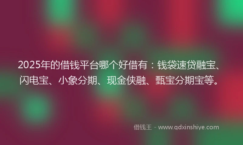 2025年的借钱平台哪个好借有：钱袋速贷融宝、闪电宝、小象分期、现金侠融、甄宝分期宝等。