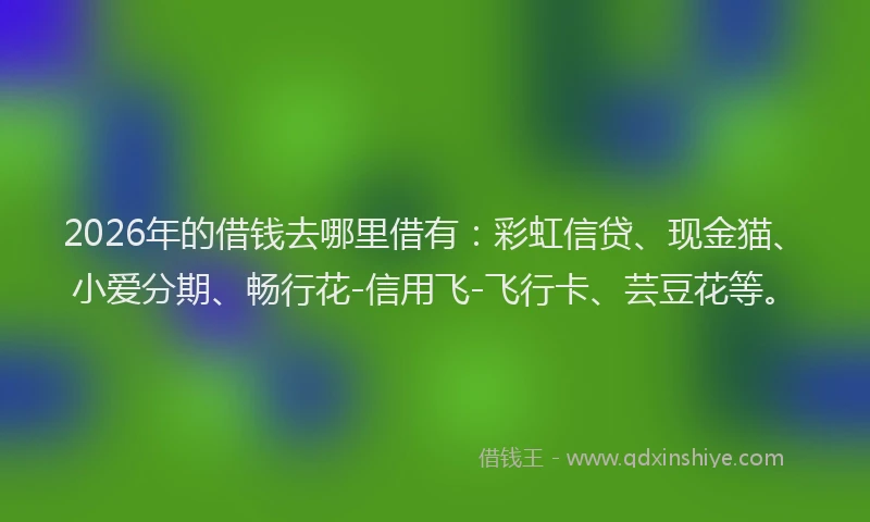 2026年的借钱去哪里借有：彩虹信贷、现金猫、小爱分期、畅行花-信用飞-飞行卡、芸豆花等。