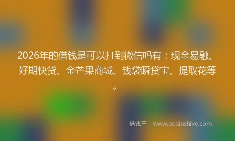 2026年的借钱是可以打到微信吗有：现金易融、好期快贷、金芒果商城、钱袋瞬贷宝、提取花等。