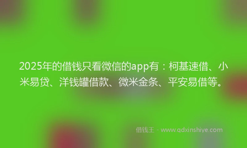 2025年的借钱只看微信的app有：柯基速借、小米易贷、洋钱罐借款、微米金条、平安易借等。