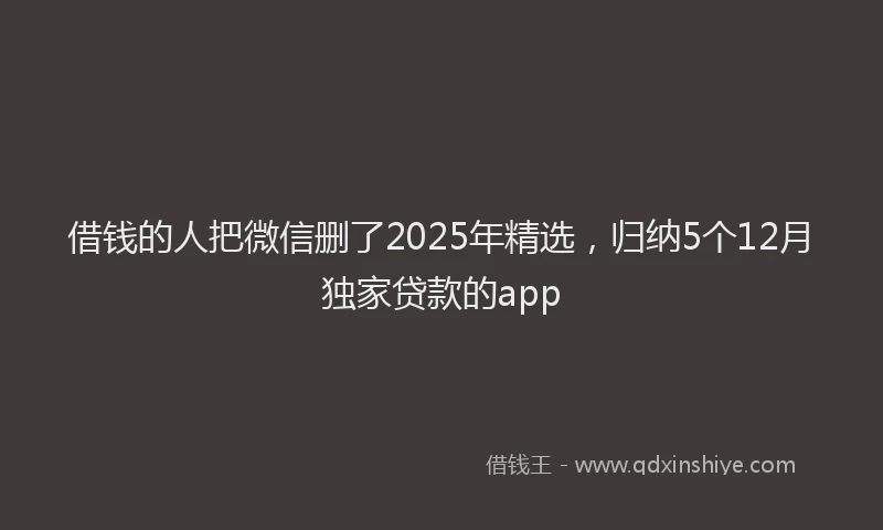 借钱的人把微信删了2025年精选，归纳5个12月独家贷款的app