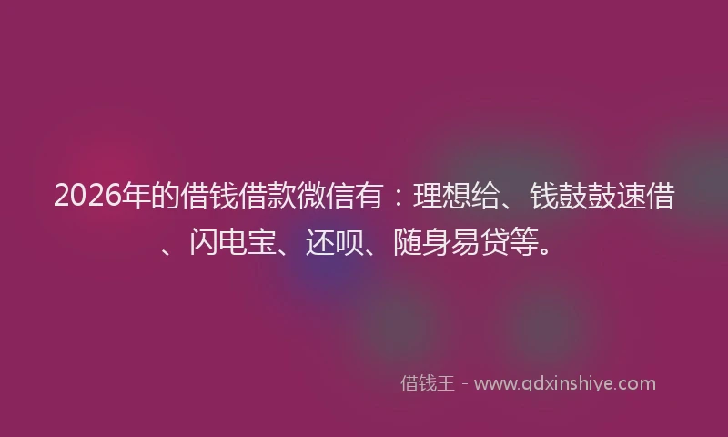 2026年的借钱借款微信有：理想给、钱鼓鼓速借、闪电宝、还呗、随身易贷等。