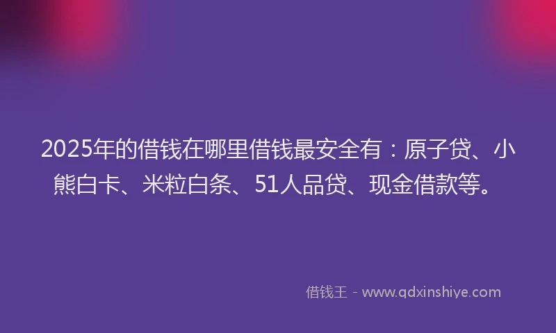 2025年的借钱在哪里借钱最安全有：原子贷、小熊白卡、米粒白条、51人品贷、现金借款等。