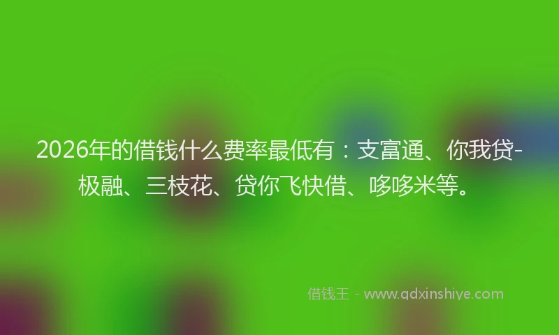 2026年的借钱什么费率最低有:支富通、你我贷-极融、三枝花、贷你飞快借、哆哆米等。