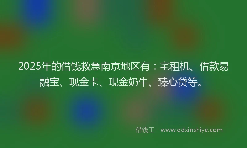 2025年的借钱救急南京地区有：宅租机、借款易融宝、现金卡、现金奶牛、臻心贷等。