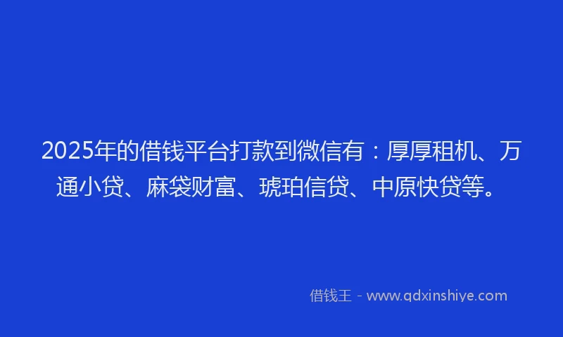 2025年的借钱平台打款到微信有：厚厚租机、万通小贷、麻袋财富、琥珀信贷、中原快贷等。