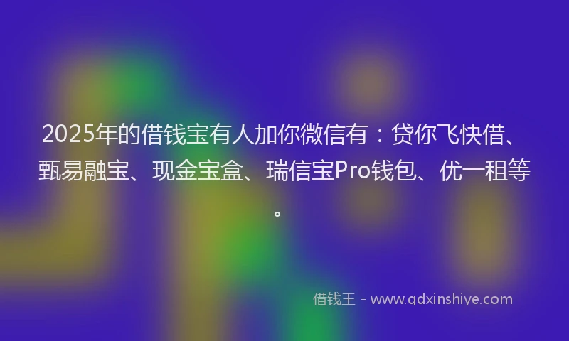 2025年的借钱宝有人加你微信有：贷你飞快借、甄易融宝、现金宝盒、瑞信宝Pro钱包、优一租等。
