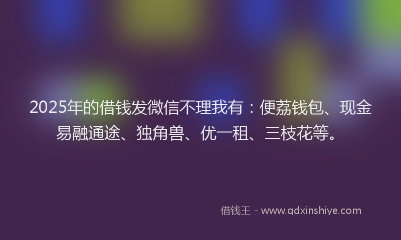 2025年的借钱发微信不理我有：便荔钱包、现金易融通途、独角兽、优一租、三枝花等。