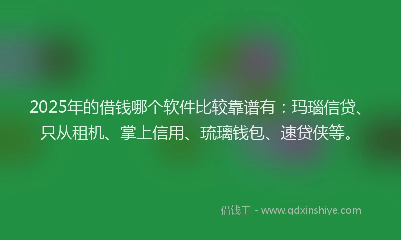2025年的借钱哪个软件比较靠谱有：玛瑙信贷、只从租机、掌上信用、琉璃钱包、速贷侠等。