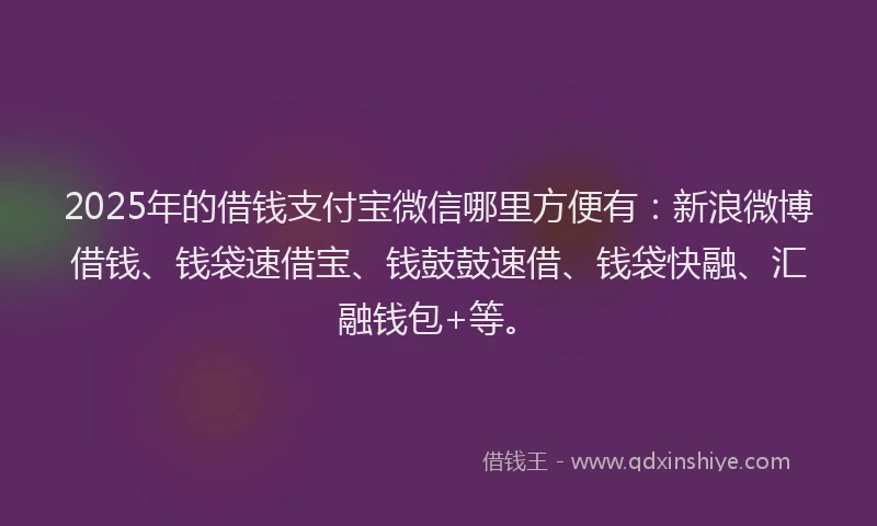 2025年的借钱支付宝微信哪里方便有：新浪微博借钱、钱袋速借宝、钱鼓鼓速借、钱袋快融、汇融钱包+等。