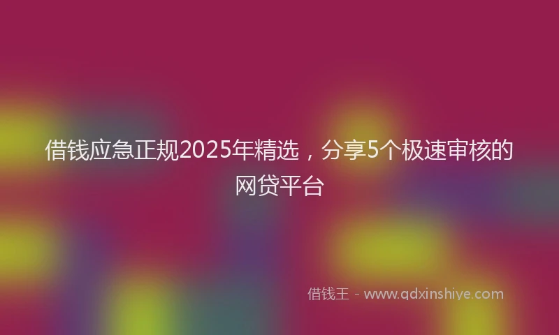 借钱应急正规2025年精选，分享5个极速审核的网贷平台