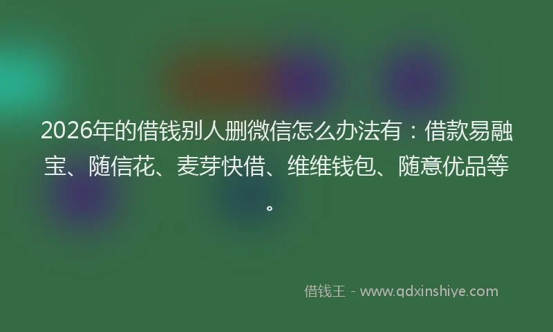 2026年的借钱别人删微信怎么办法有:借款易融宝、随信花、麦芽快借、维维钱包、随意优品等。