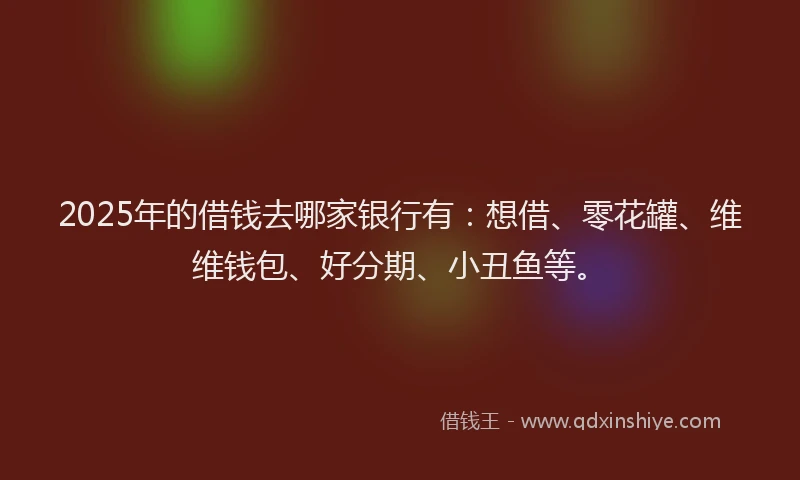 2025年的借钱去哪家银行有:想借、零花罐、维维钱包、好分期、小丑鱼等。