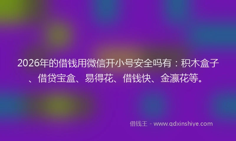 2026年的借钱用微信开小号安全吗有：积木盒子、借贷宝盒、易得花、借钱快、金瀛花等。