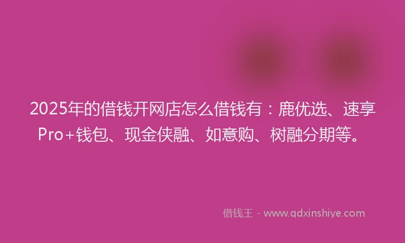2025年的借钱开网店怎么借钱有：鹿优选、速享Pro+钱包、现金侠融、如意购、树融分期等。