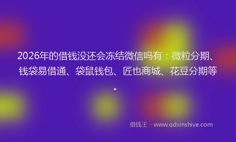 2026年的借钱没还会冻结微信吗有：微粒分期、钱袋易借通、袋鼠钱包、匠也商城、花豆分期等。