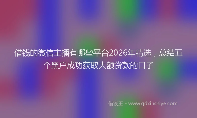 借钱的微信主播有哪些平台2026年精选，总结五个黑户成功获取大额贷款的口子