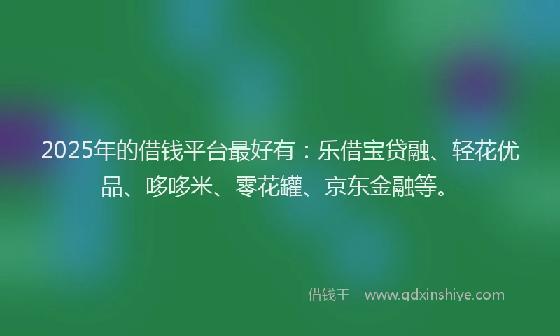 2025年的借钱平台最好有：乐借宝贷融、轻花优品、哆哆米、零花罐、京东金融等。