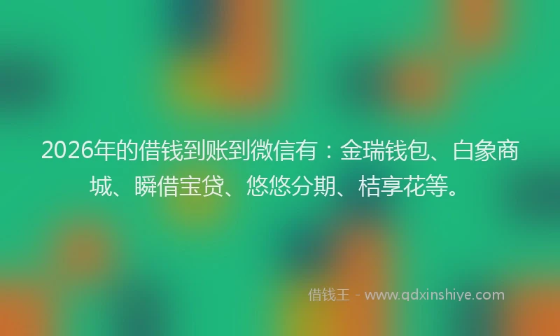 2026年的借钱到账到微信有：金瑞钱包、白象商城、瞬借宝贷、悠悠分期、桔享花等。