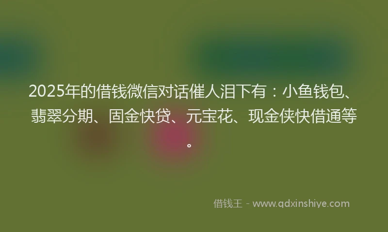 2025年的借钱微信对话催人泪下有：小鱼钱包、翡翠分期、固金快贷、元宝花、现金侠快借通等。