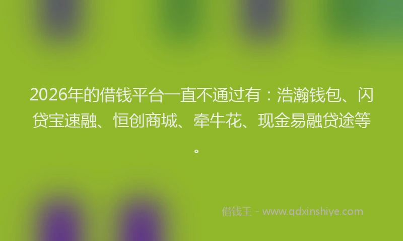 2026年的借钱平台一直不通过有：浩瀚钱包、闪贷宝速融、恒创商城、牵牛花、现金易融贷途等。