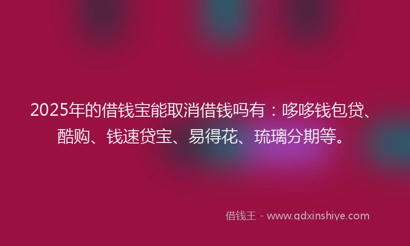 2025年的借钱宝能取消借钱吗有:哆哆钱包贷、酷购、钱速贷宝、易得花、琉璃分期等。