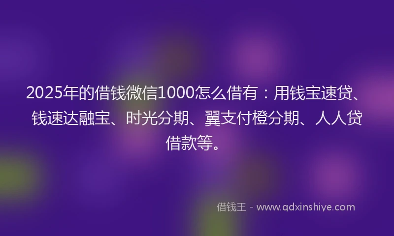 2025年的借钱微信1000怎么借有：用钱宝速贷、钱速达融宝、时光分期、翼支付橙分期、人人贷借款等。