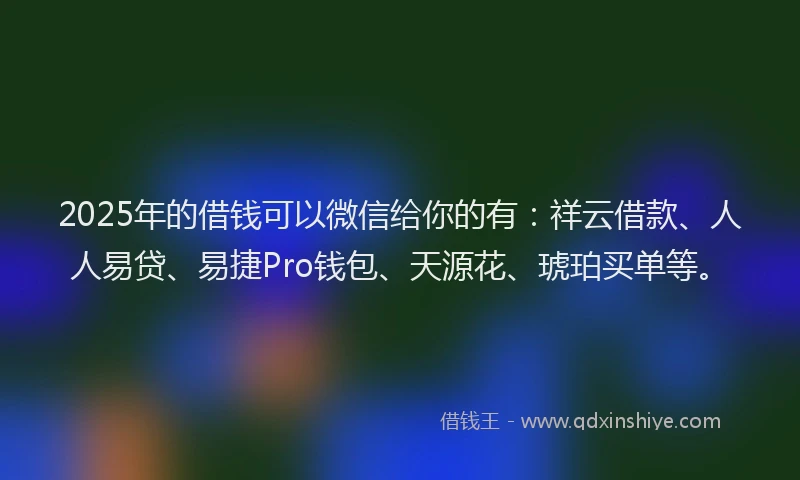 2025年的借钱可以微信给你的有:祥云借款、人人易贷、易捷Pro钱包、天源花、琥珀买单等。