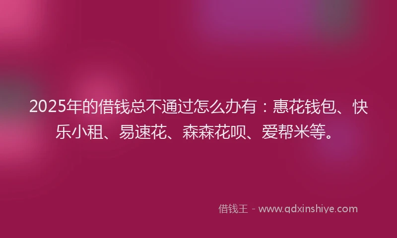 2025年的借钱总不通过怎么办有：惠花钱包、快乐小租、易速花、森森花呗、爱帮米等。