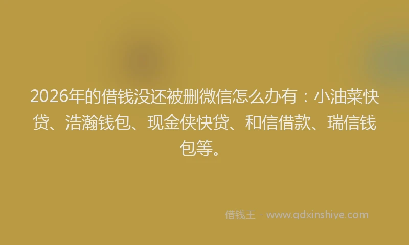 2026年的借钱没还被删微信怎么办有：小油菜快贷、浩瀚钱包、现金侠快贷、和信借款、瑞信钱包等。